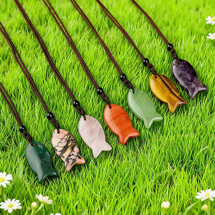 Buddha Stones Koi Fish Pink Crystal Indian Agate Amethyst Topaz Red Jasper Success Warmth Necklace Pendant - image 36