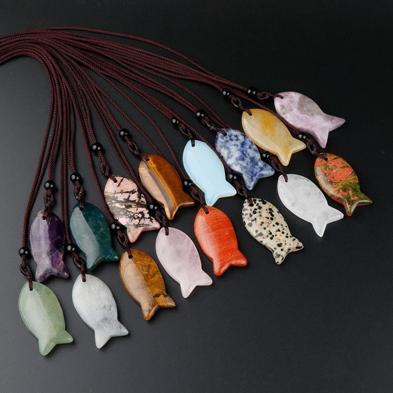 Buddha Stones Koi Fish Pink Crystal Indian Agate Amethyst Topaz Red Jasper Success Warmth Necklace Pendant - image 33