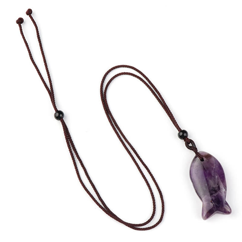 Buddha Stones Koi Fish Pink Crystal Indian Agate Amethyst Topaz Red Jasper Success Warmth Necklace Pendant - Amethyst - image 6