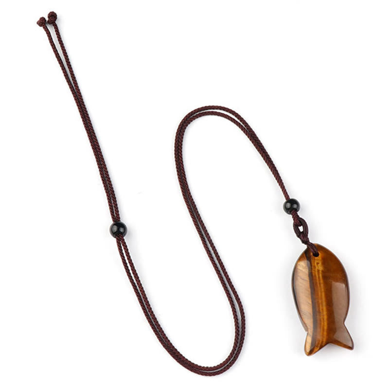 Buddha Stones Koi Fish Pink Crystal Indian Agate Amethyst Topaz Red Jasper Success Warmth Necklace Pendant - Tiger Eye - image 17