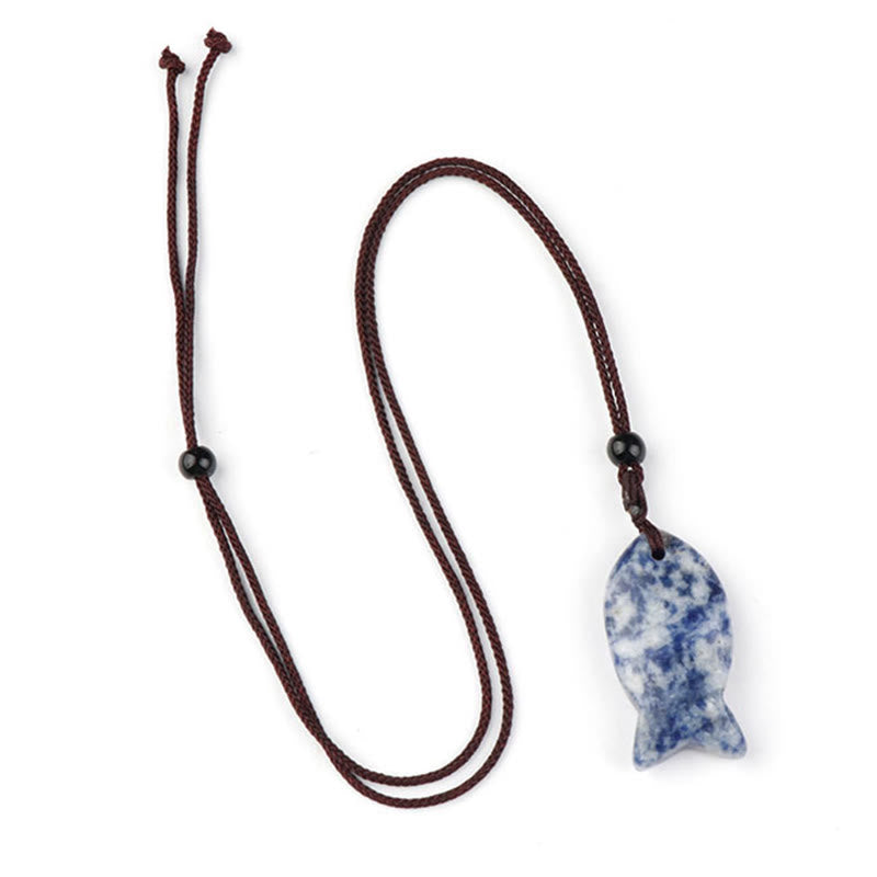 Buddha Stones Koi Fish Pink Crystal Indian Agate Amethyst Topaz Red Jasper Success Warmth Necklace Pendant - Blue Spot Jasper - image 22