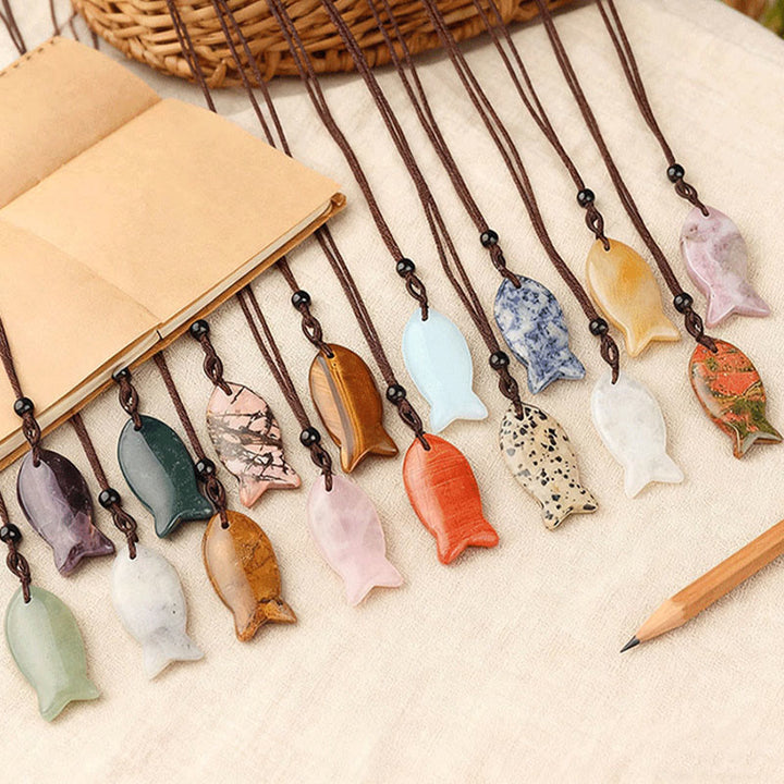 Buddha Stones Koi Fish Pink Crystal Indian Agate Amethyst Topaz Red Jasper Success Warmth Necklace Pendant - image 37