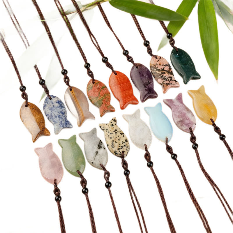 Buddha Stones Koi Fish Pink Crystal Indian Agate Amethyst Topaz Red Jasper Success Warmth Necklace Pendant - image 34