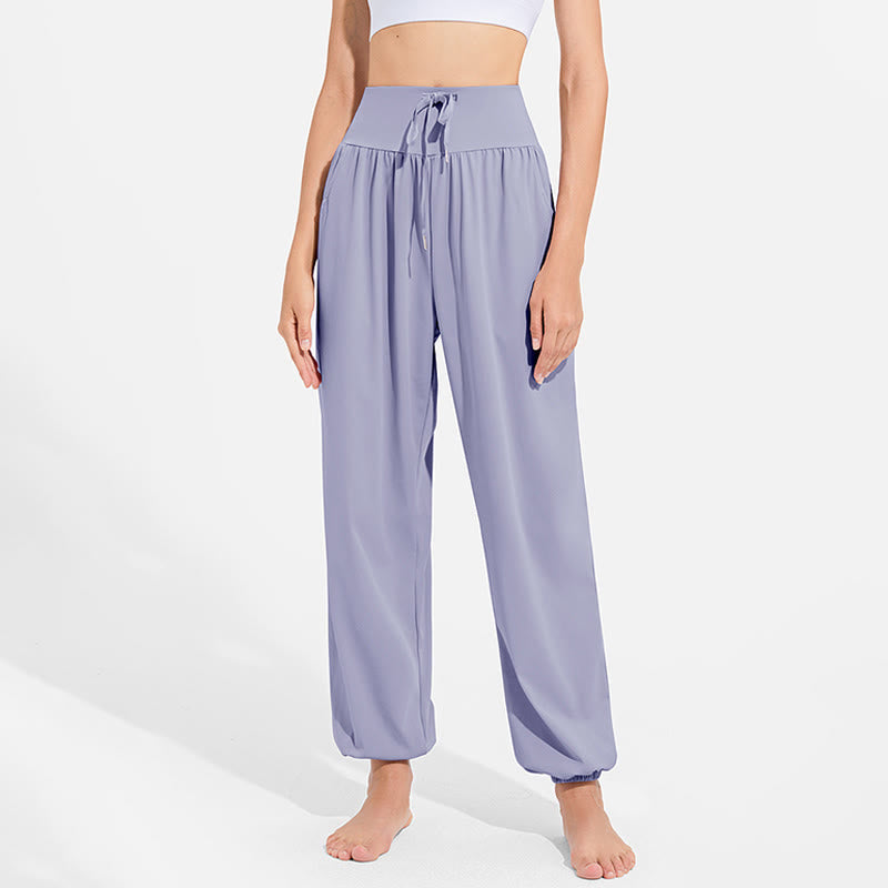 Buddha Stones Plain Drawstring Elastic Waist Design Women's Harem Pants Sports Yoga Sweatpants With Pockets - image 1