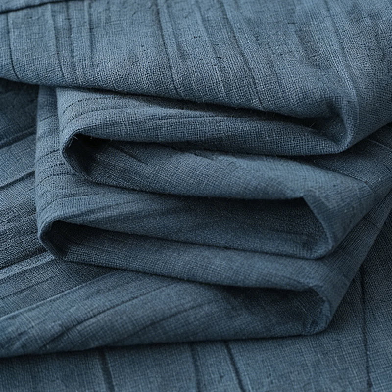 Buddha Stones Summer Solid Pleated Design Men's Half Button Short Sleeve Cotton Ramie Shirt - image 8