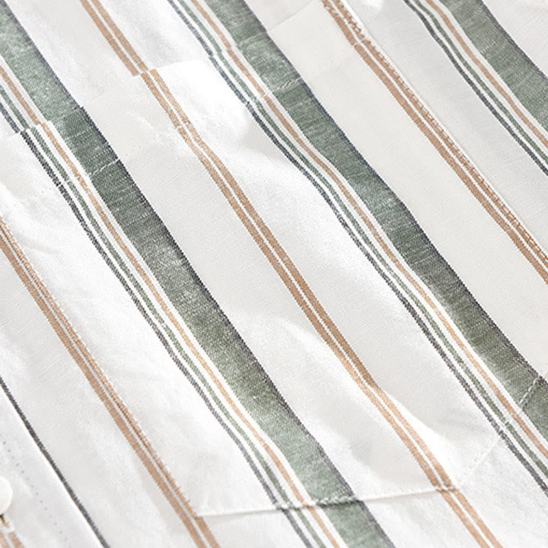 Buddha Stones Fall Stripe Decorative Pocket Buttons Down Long Sleeve Three Quarter Sleeve Short Sleeve Men's Cotton Shirt - image 14