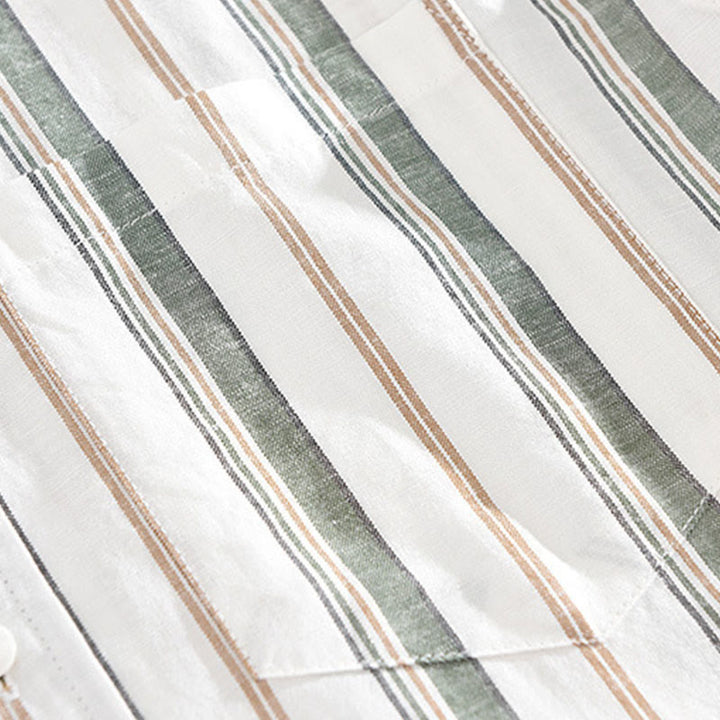 Buddha Stones Fall Stripe Decorative Pocket Buttons Down Long Sleeve Three Quarter Sleeve Short Sleeve Men's Cotton Shirt - image 14