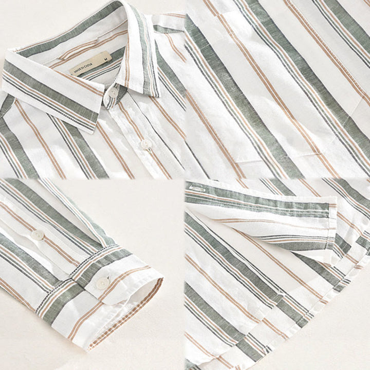 Buddha Stones Fall Stripe Decorative Pocket Buttons Down Long Sleeve Three Quarter Sleeve Short Sleeve Men's Cotton Shirt - image 17