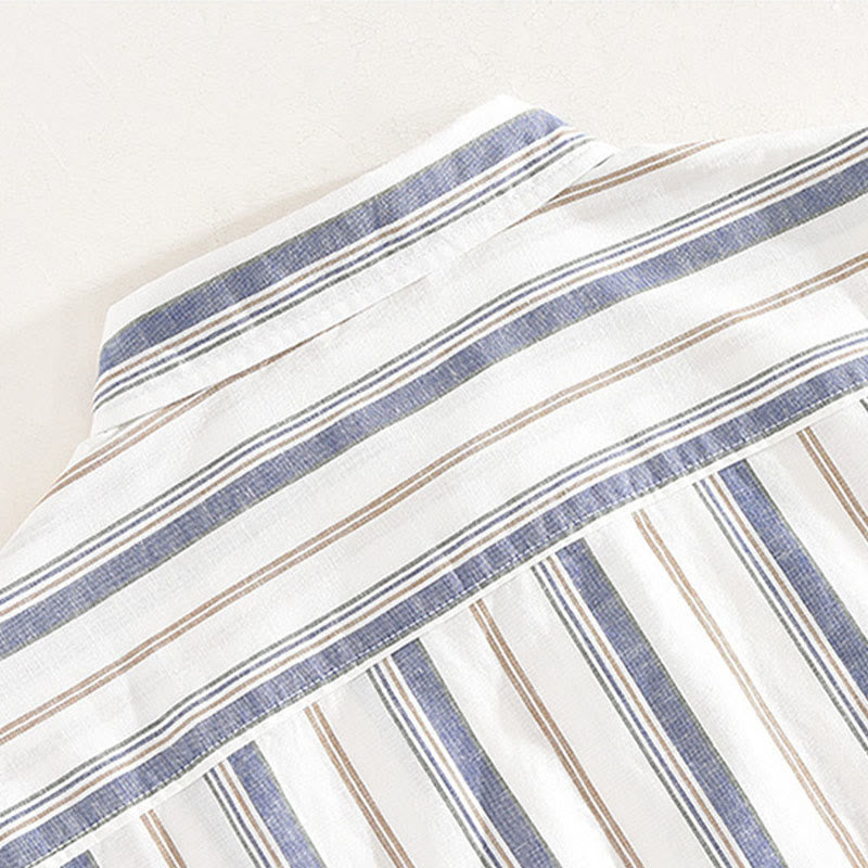 Buddha Stones Fall Stripe Decorative Pocket Buttons Down Long Sleeve Three Quarter Sleeve Short Sleeve Men's Cotton Shirt - image 4