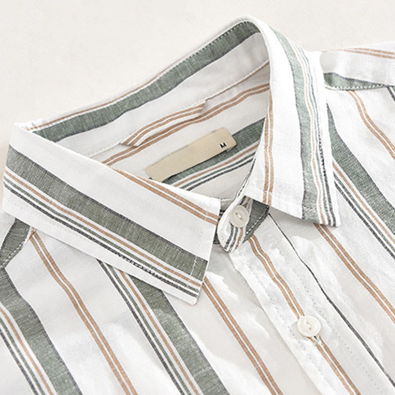 Buddha Stones Fall Stripe Decorative Pocket Buttons Down Long Sleeve Three Quarter Sleeve Short Sleeve Men's Cotton Shirt - image 13