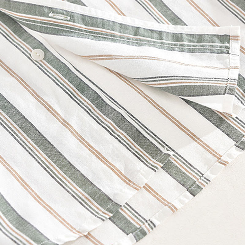 Buddha Stones Fall Stripe Decorative Pocket Buttons Down Long Sleeve Three Quarter Sleeve Short Sleeve Men's Cotton Shirt - image 15