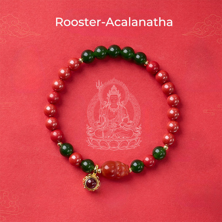Buddha Stones Year Of The Horse Micro-Engraving Projection The Chinese Zodiac Natal Buddha Cinnabar Blessing Bracelet - Rooster-Acalanatha - image 18