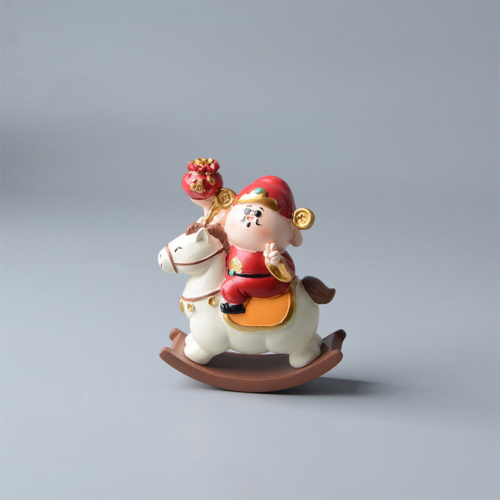 Buddha Stones Year Of The Horse God of Wealth Money Bag Success Prosperity Desk Decoration - White Horse&God of Wealth(11*8.5*4.5cm) - image 2