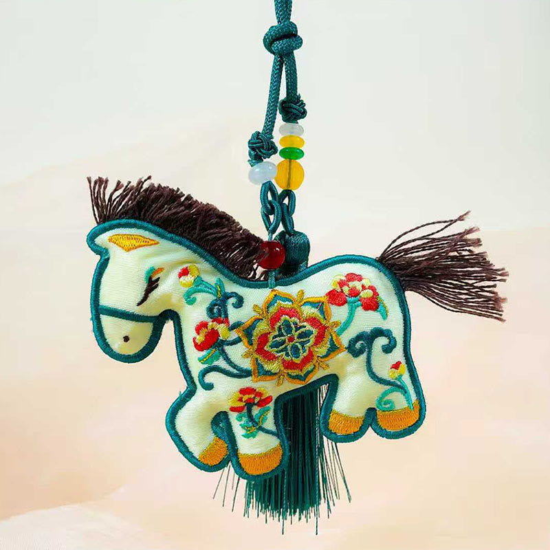 Buddha Stones Year Of The Horse Embroidery Flower Cute Pony Tassel Freedom Hanging Decoration - image 2