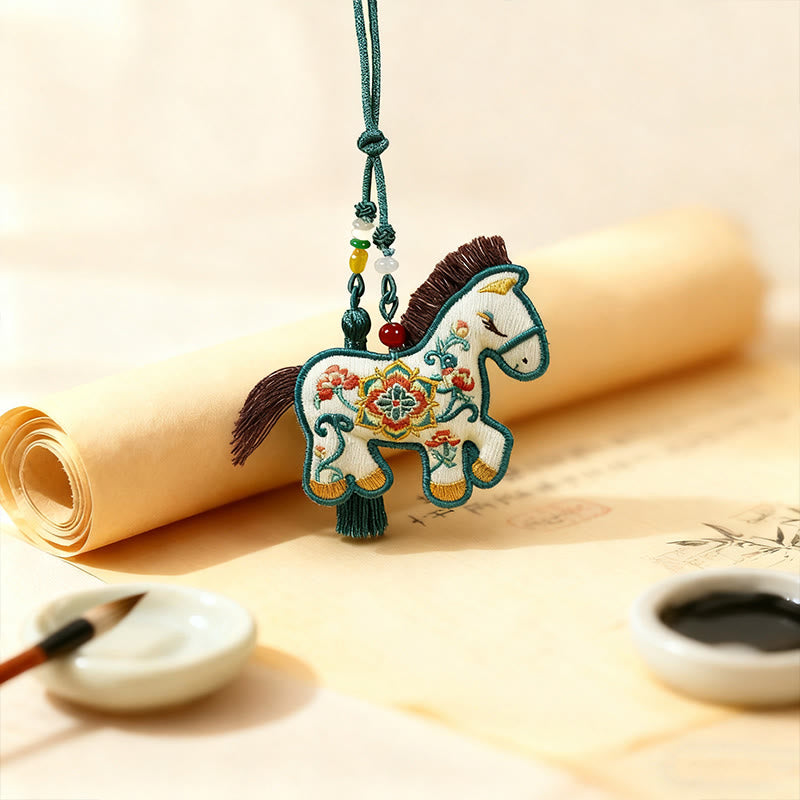 Buddha Stones Year Of The Horse Embroidery Flower Cute Pony Tassel Freedom Hanging Decoration - image 0