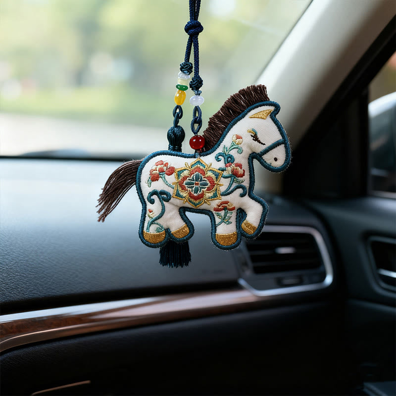 Buddha Stones Year Of The Horse Embroidery Flower Cute Pony Tassel Freedom Hanging Decoration - image 9