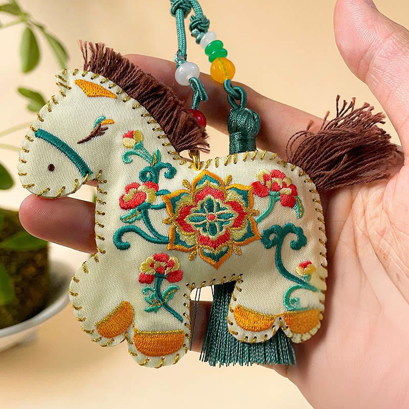 Buddha Stones Year Of The Horse Embroidery Flower Cute Pony Tassel Freedom Hanging Decoration - Hand-Stitched Opening Horse(Size: 10.5*9cm) - image 11