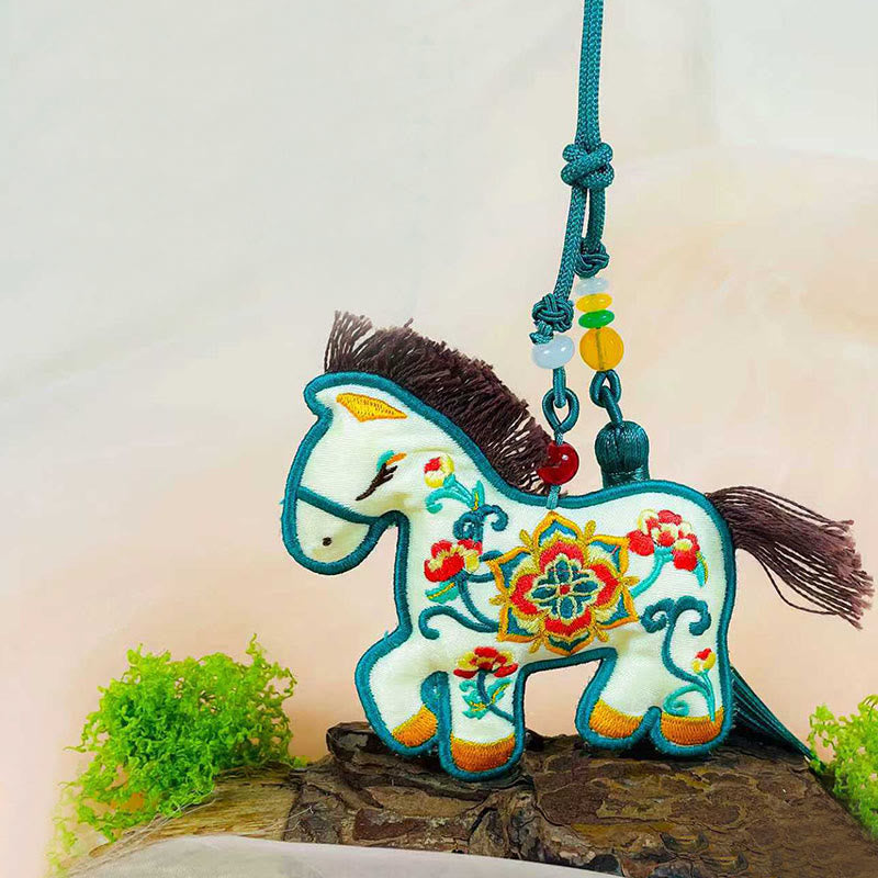 Buddha Stones Year Of The Horse Embroidery Flower Cute Pony Tassel Freedom Hanging Decoration - image 5