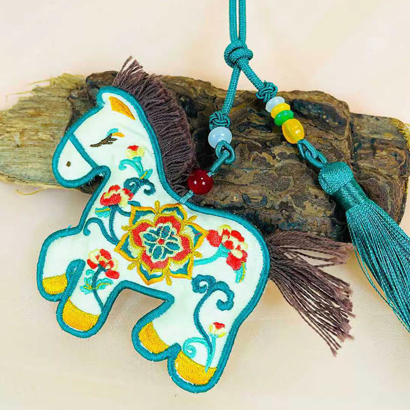 Buddha Stones Year Of The Horse Embroidery Flower Cute Pony Tassel Freedom Hanging Decoration - image 4
