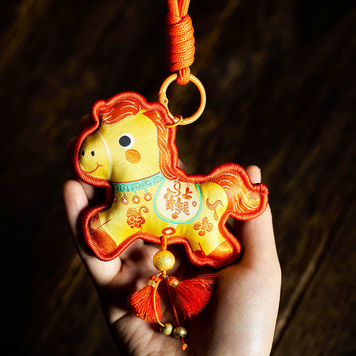 Buddha Stones Year Of The Horse Various Color Embroidery Tassel Prosperity Key Chain - Yellow Horse(Size: 9*8cm) - image 6