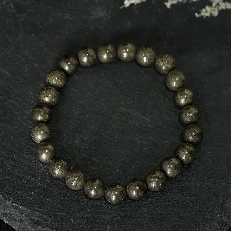 Buddha Stones Pyrite Round Beads Confidence Abundance Bracelet - Pyrite(Wrist Circumference:15-16 cm) - image 0