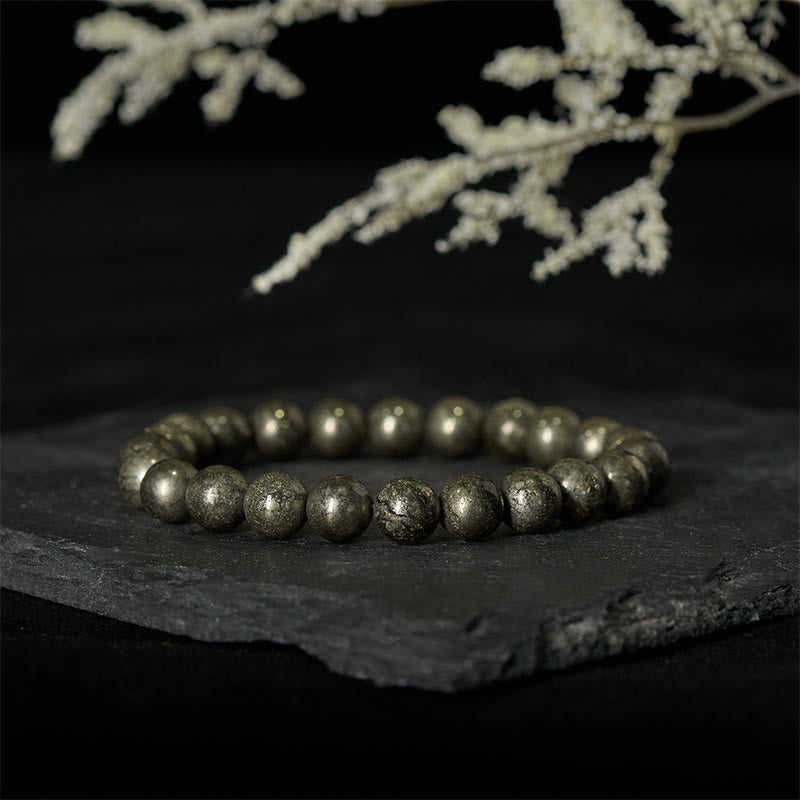 Buddha Stones Pyrite Round Beads Confidence Abundance Bracelet - image 1