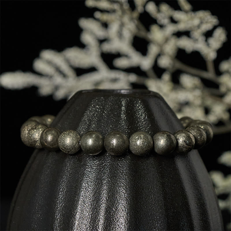 Buddha Stones Pyrite Round Beads Confidence Abundance Bracelet - image 2