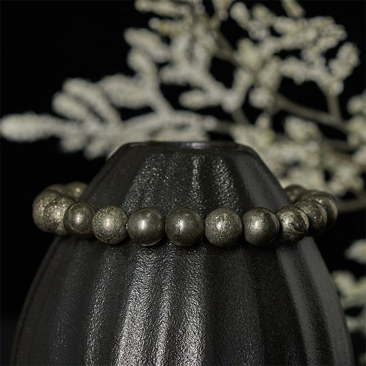 Buddha Stones Pyrite Round Beads Confidence Abundance Bracelet - image 2