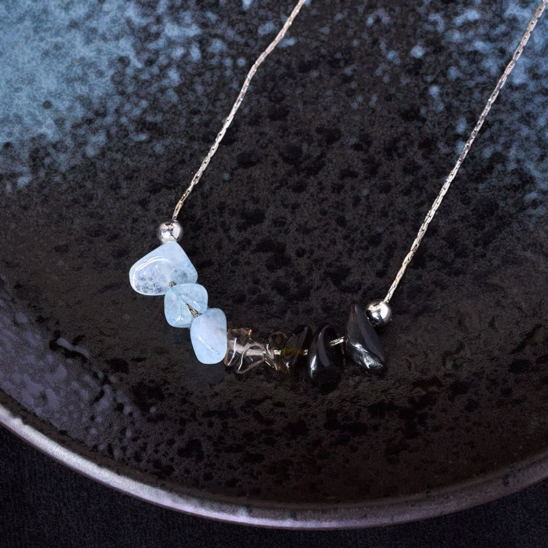 Buddha Stones Black Obsidian Smoky Quartz Garnet Aquamarine Strawberry Quartz Pink Crystal Strength Necklace Pendant - image 1