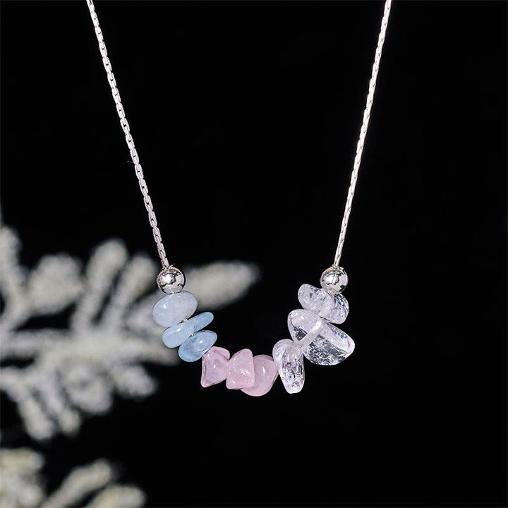 Buddha Stones Black Obsidian Smoky Quartz Garnet Aquamarine Strawberry Quartz Pink Crystal Strength Necklace Pendant - Aquamarine Pink Crystal - image 8