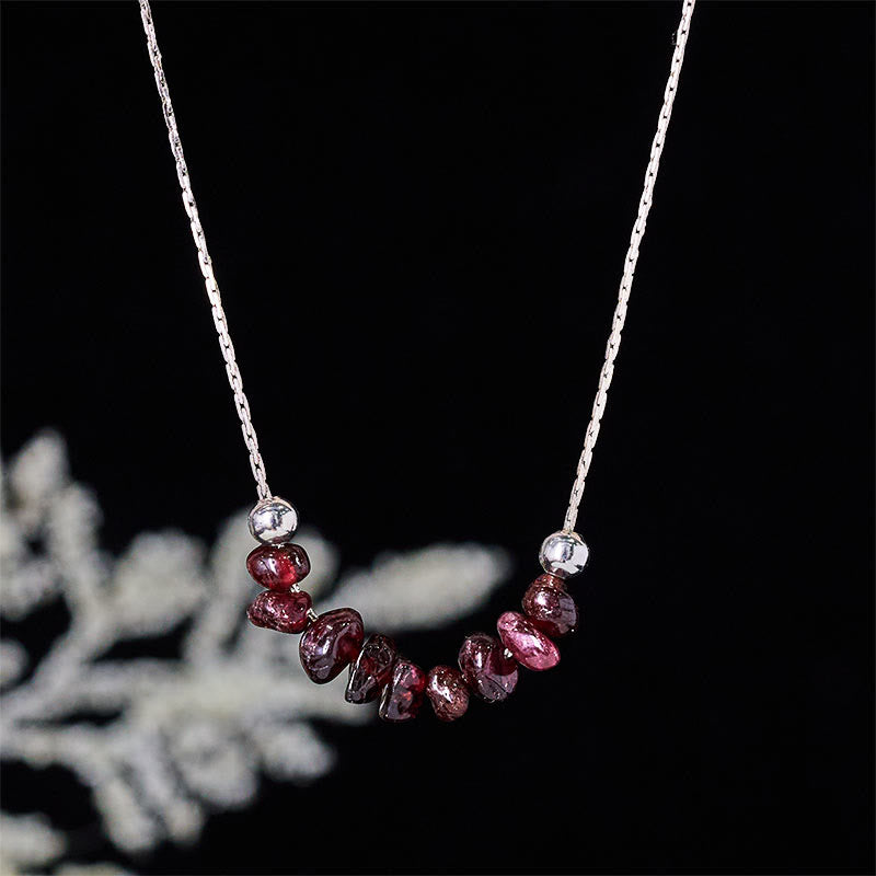 Buddha Stones Black Obsidian Smoky Quartz Garnet Aquamarine Strawberry Quartz Pink Crystal Strength Necklace Pendant - Garnet - image 14