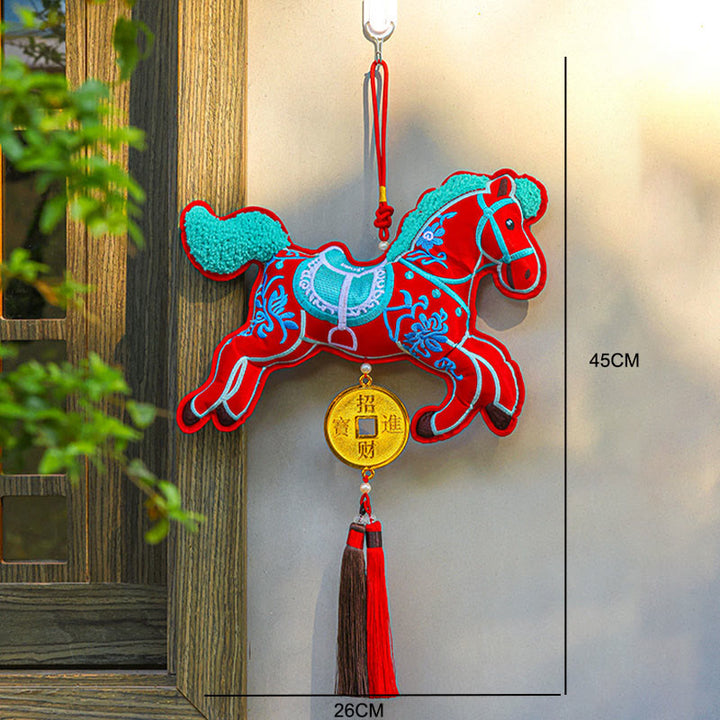 Buddha Stones Year Of The Horse Embroidery Copper Coins Bell Charm Tassel Wealth Success Hanging Decoration - image 5