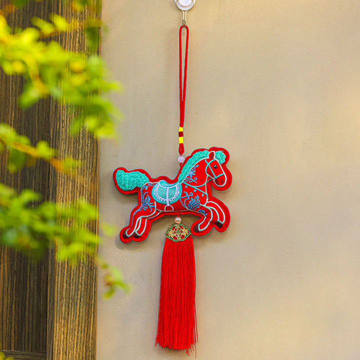 Buddha Stones Year Of The Horse Embroidery Copper Coins Bell Charm Tassel Wealth Success Hanging Decoration - Red Horse(13cm*34cm) - image 9