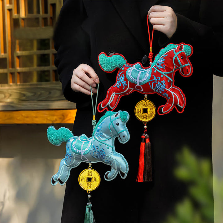 Buddha Stones Year Of The Horse Embroidery Copper Coins Bell Charm Tassel Wealth Success Hanging Decoration - image 0