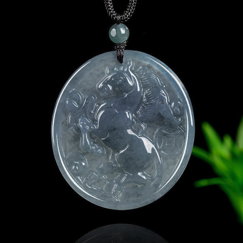 Buddha Stones Year Of The Horse Jade Luck Abundance Necklace Pendants - Jade Horse - image 0