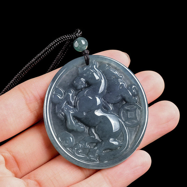 Buddha Stones Year Of The Horse Jade Luck Abundance Necklace Pendants - image 8