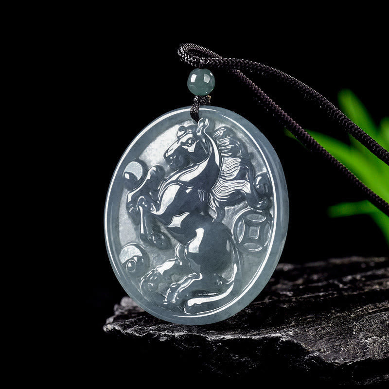 Buddha Stones Year Of The Horse Jade Luck Abundance Necklace Pendants - image 1