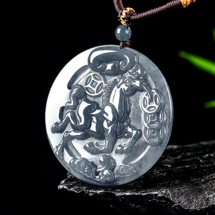Buddha Stones Year Of The Horse Jade Prosperity Abundance Necklace Pendants - image 1