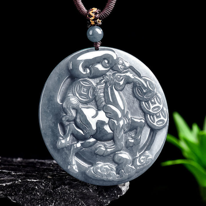 Buddha Stones Year Of The Horse Jade Prosperity Abundance Necklace Pendants - image 2