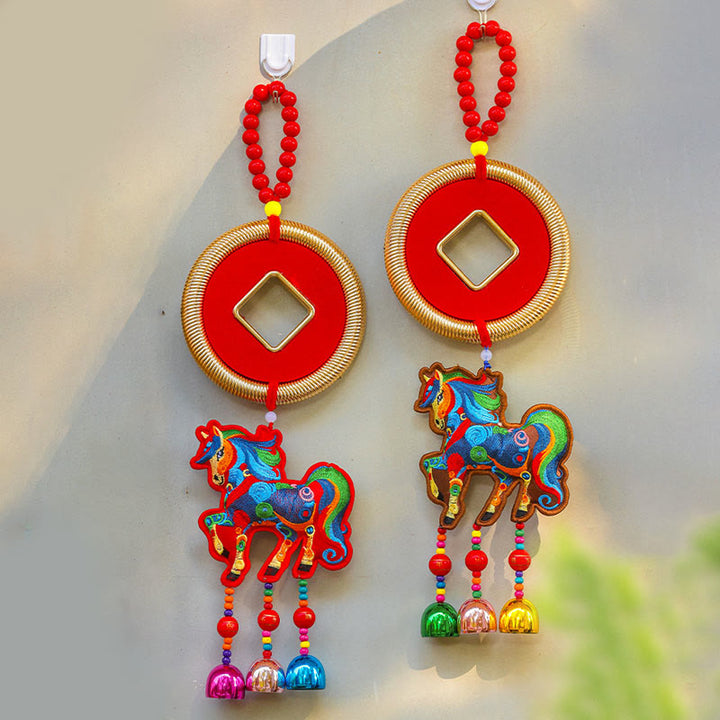 Buddha Stones Year Of The Horse Embroidery Money Bag Gourd Copper Coins Bell Charm Success Hanging Decoration - image 16