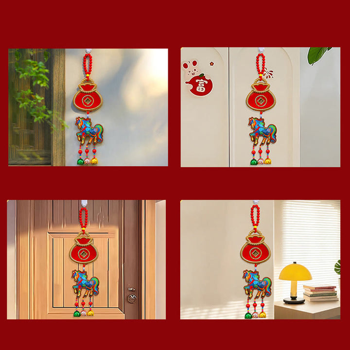 Buddha Stones Year Of The Horse Embroidery Money Bag Gourd Copper Coins Bell Charm Success Hanging Decoration - image 21