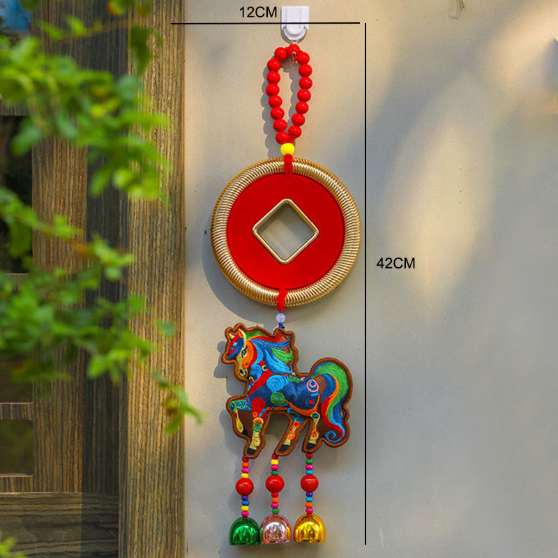 Buddha Stones Year Of The Horse Embroidery Money Bag Gourd Copper Coins Bell Charm Success Hanging Decoration - image 8
