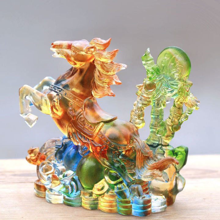 Buddha Stones Year of the Horse Handmade Horse Fu Character Liuli Crystal Art Piece Prosperity Home Office Decoration - image 2