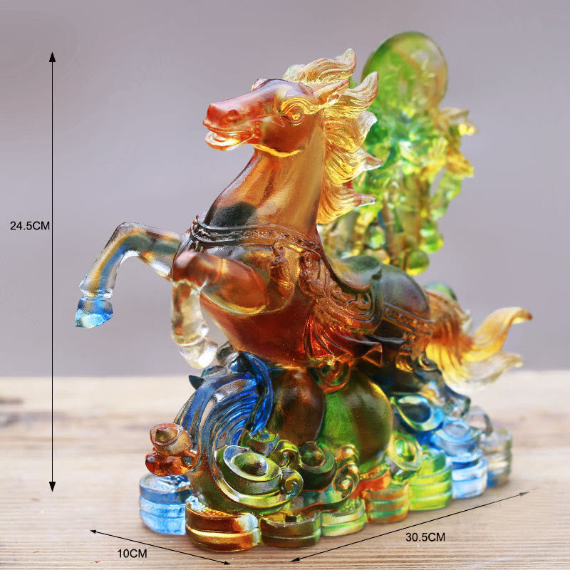 Buddha Stones Year of the Horse Handmade Horse Fu Character Liuli Crystal Art Piece Prosperity Home Office Decoration - image 5