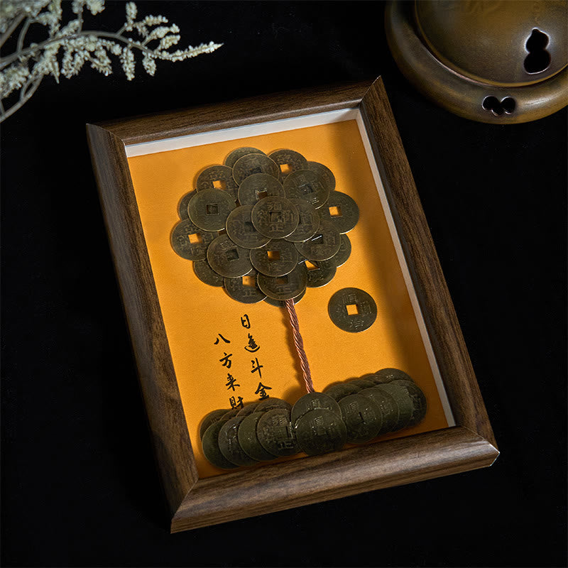 Buddha Stones Five-Emperor Coins Tree Attract Fortune Protection Photo Frame Ornament Home Decor - image 3