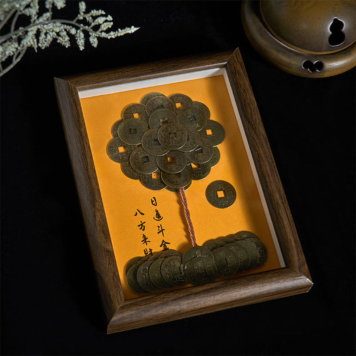 Buddha Stones Five-Emperor Coins Tree Attract Fortune Protection Photo Frame Ornament Home Decor - image 3
