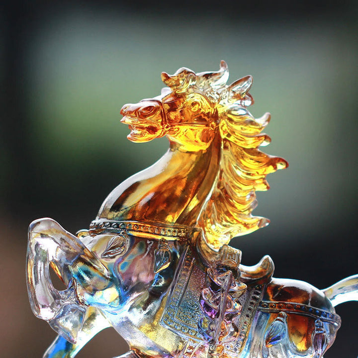 Buddha Stones Year Of The Horse Carved Ruyi Horse Liuli Crystal Art Piece Prosperity Home Office Decoration - image 2