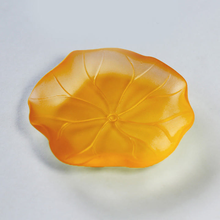 Buddha Stones Year of the Horse Lotus Pod Lotus Leaf Liuli Crystal Art Piece Home Office Energy Decoration - Orange Lotus Leaf Pad 7.5*1.5cm - image 14