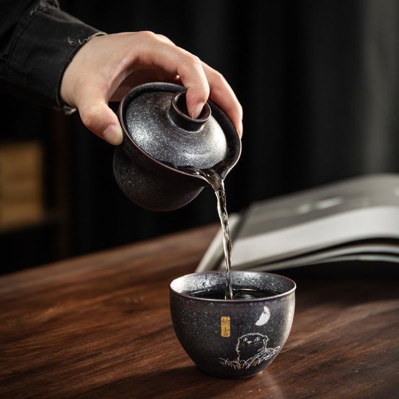 Buddha Stones Cute Cat Teacup Kung Fu Tea Cup  - Embrace Good Fortune Set - image 12