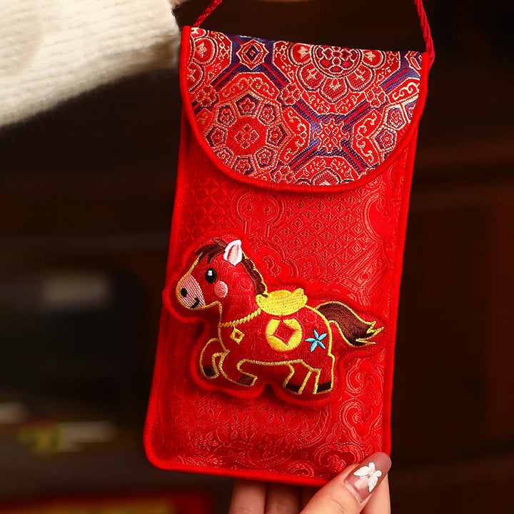Buddha Stones Year Of The Horse 2026 New Year Fu Character Lucky Embroidery Chinese Red Envelope - Red Top Ingot Horse(10.5*18.5cm) - image 5